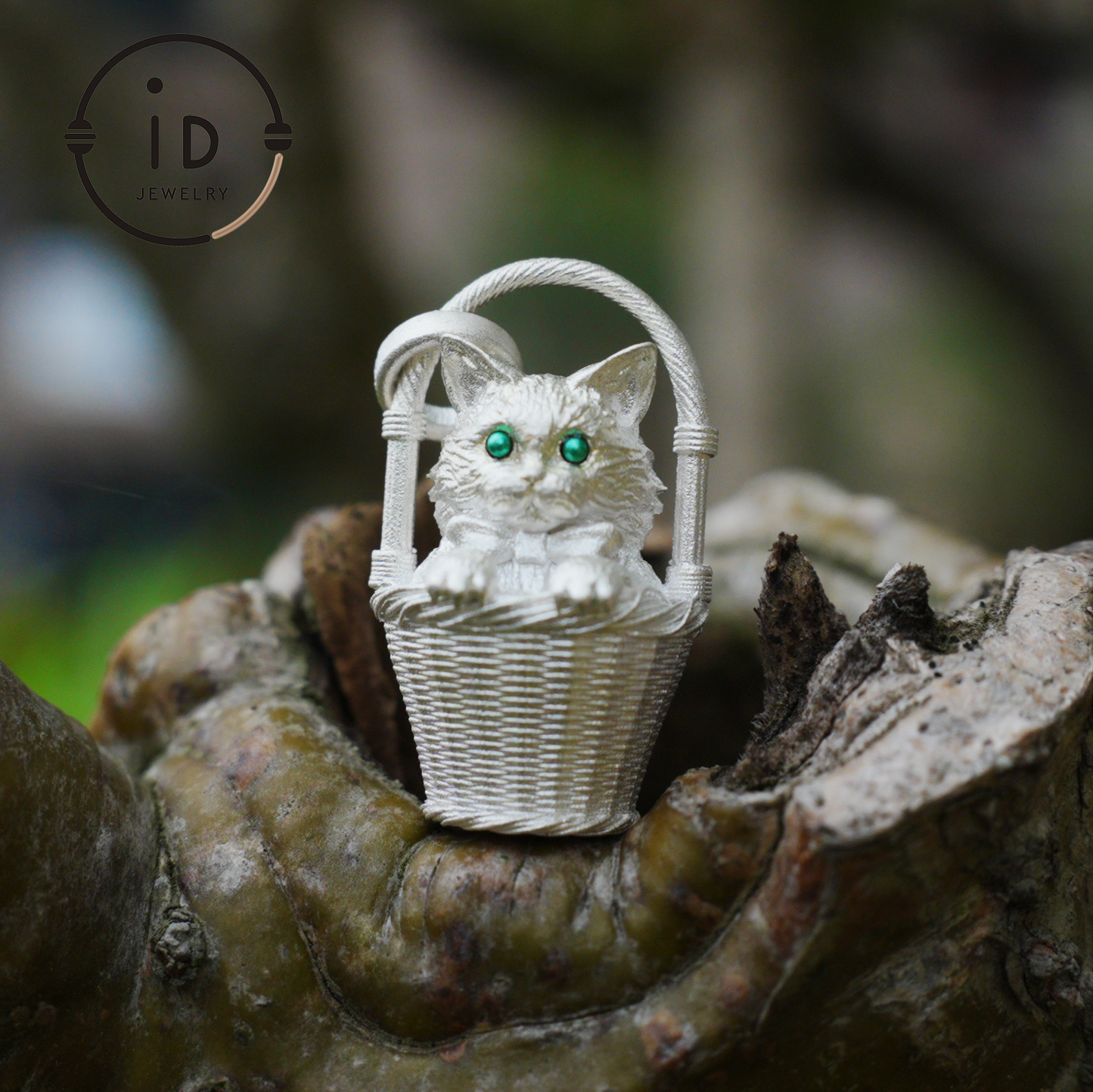 Handcrafted 925 Silver Kitten Pendant Necklace | Green-Eyed Cat Guardian | Lucky & Comfort Talisman Jewelry | Gift for Cat Lovers