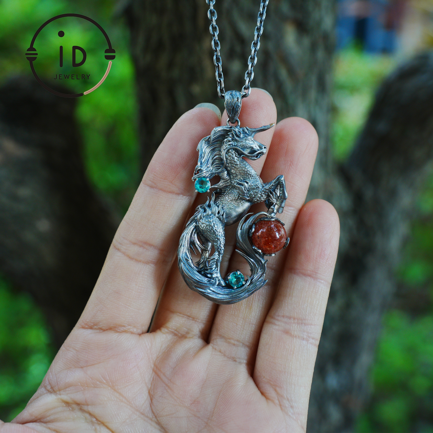 Hand-carved Fantasy Unicorn Necklace｜Wave-motif Unicorn Necklace｜Unicorn Motif Pendant｜Vintage-craft Handmade Gift