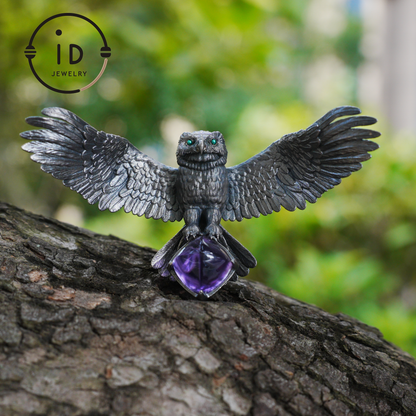 Spread-Wing Owl Necklace｜Animal Totem Amulet｜925 Sterling Silver, Hand-Carved｜Winged Design｜Nature-Themed Necklace
