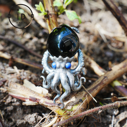 Gothic pendant with black obsidian and lapis lazuli made of 925 silver in totem style for women gift birthday necklace