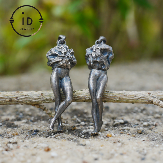 Kunstskulptur Anhänger Amulett, handgefertigter Totemschmuck mit femininer Form und Steinstruktur, symbolische Erwachenskette, Mythos inspiriert