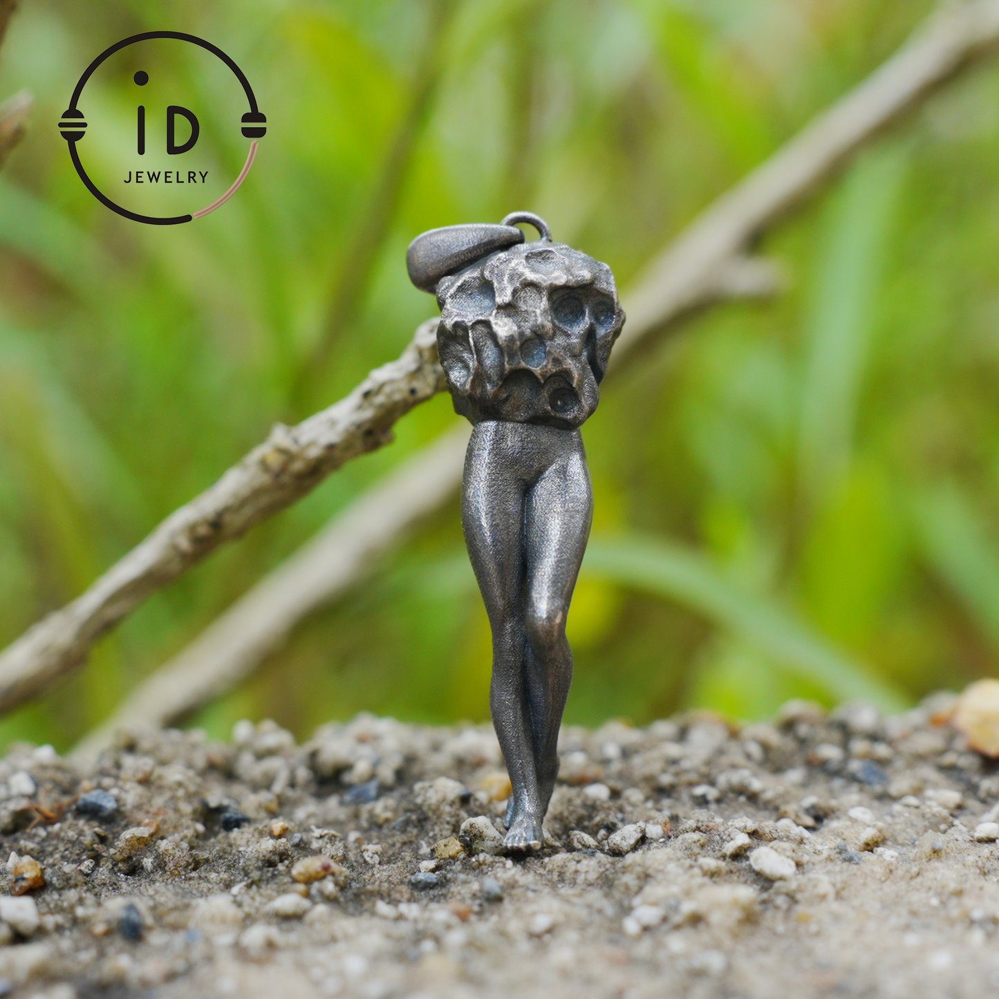 Art Sculpture Pendant Amulet, Handmade Totem Jewelry with Feminine Form and Stone Texture, Symbolic Awakening Necklace, Myth Inspired