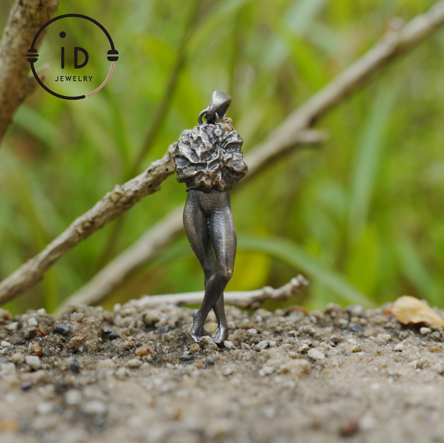 Art Sculpture Pendant Amulet, Handmade Totem Jewelry with Feminine Form and Stone Texture, Symbolic Awakening Necklace, Myth Inspired