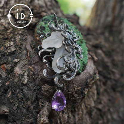 Unicorn Totem Necklace | Handmade 925 Sterling Silver | Fantasy Gift | Finely Carved Flowing Mane | Couture Artisan Silver Jewelry