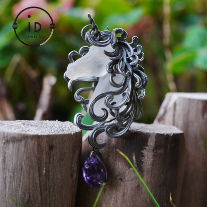Unicorn Totem Necklace | Handmade 925 Sterling Silver | Fantasy Gift | Finely Carved Flowing Mane | Couture Artisan Silver Jewelry