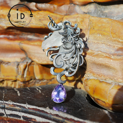 Unicorn Totem Necklace | Handmade 925 Sterling Silver | Fantasy Gift | Finely Carved Flowing Mane | Couture Artisan Silver Jewelry