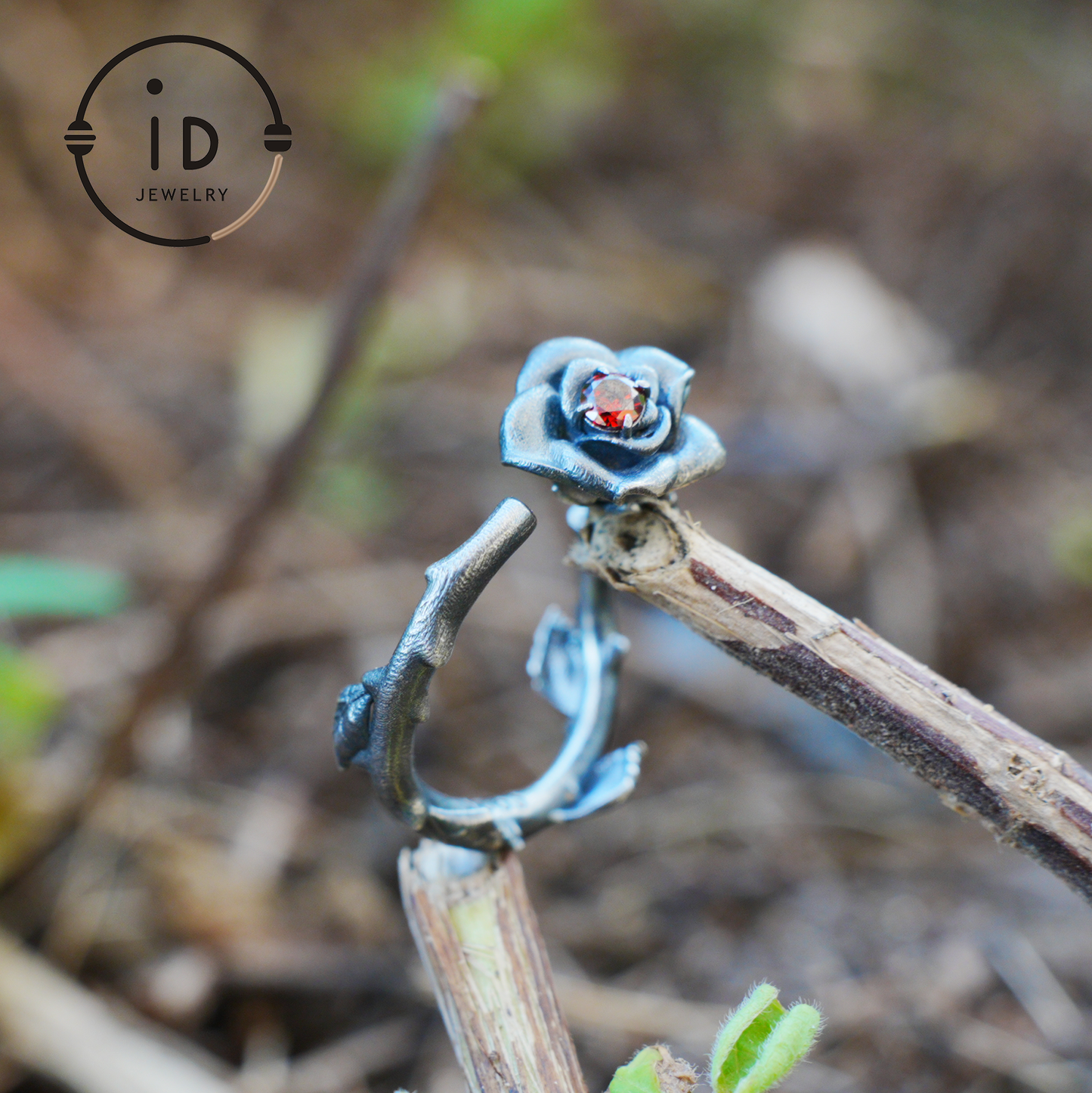 Rose Ring with Blood Red Stone, Gothic Vow Jewelry, Handmade Fantasy Amulet of Thorns and Oath, Symbolic Rose Design