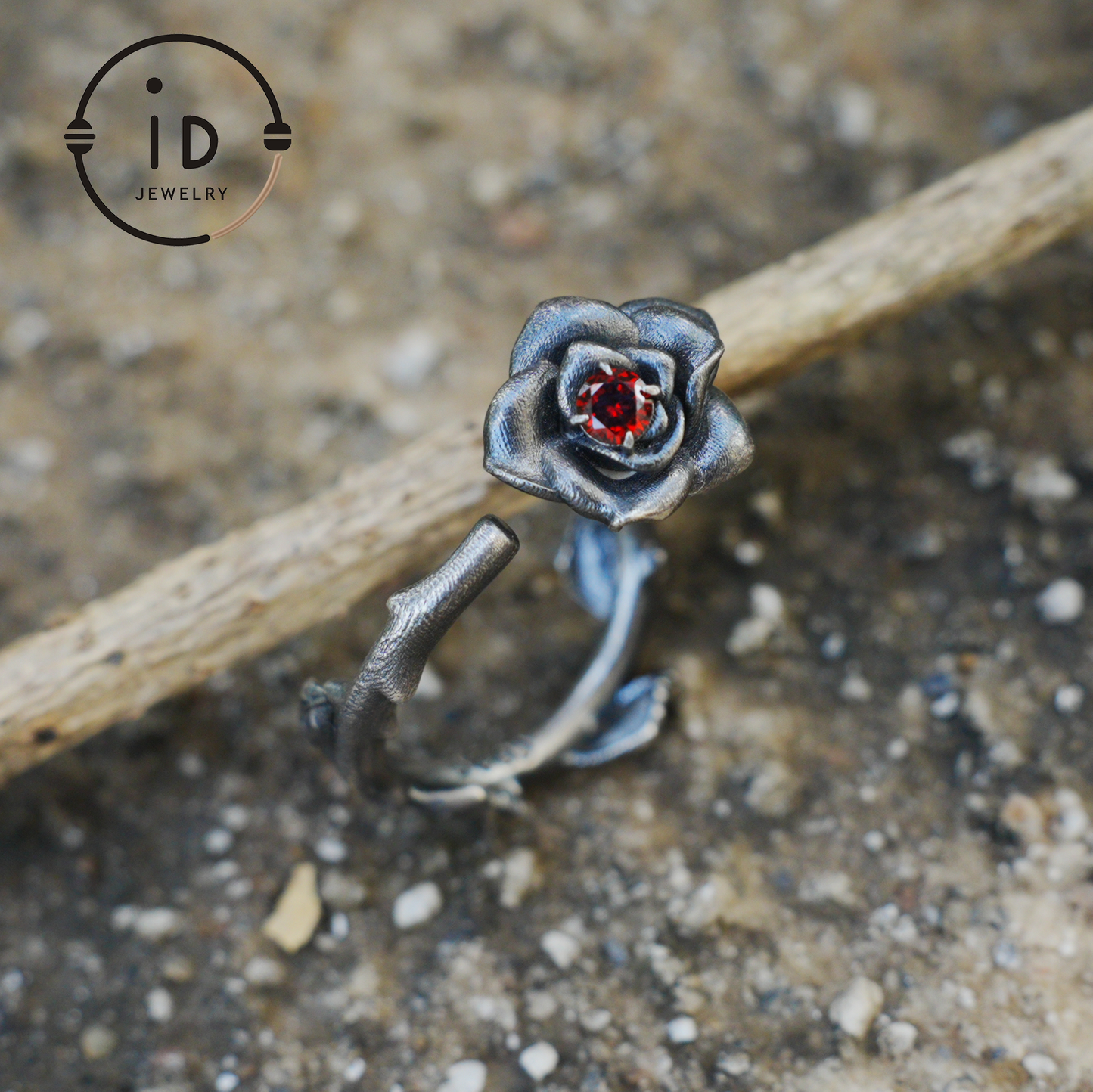 Rose Ring with Blood Red Stone, Gothic Vow Jewelry, Handmade Fantasy Amulet of Thorns and Oath, Symbolic Rose Design
