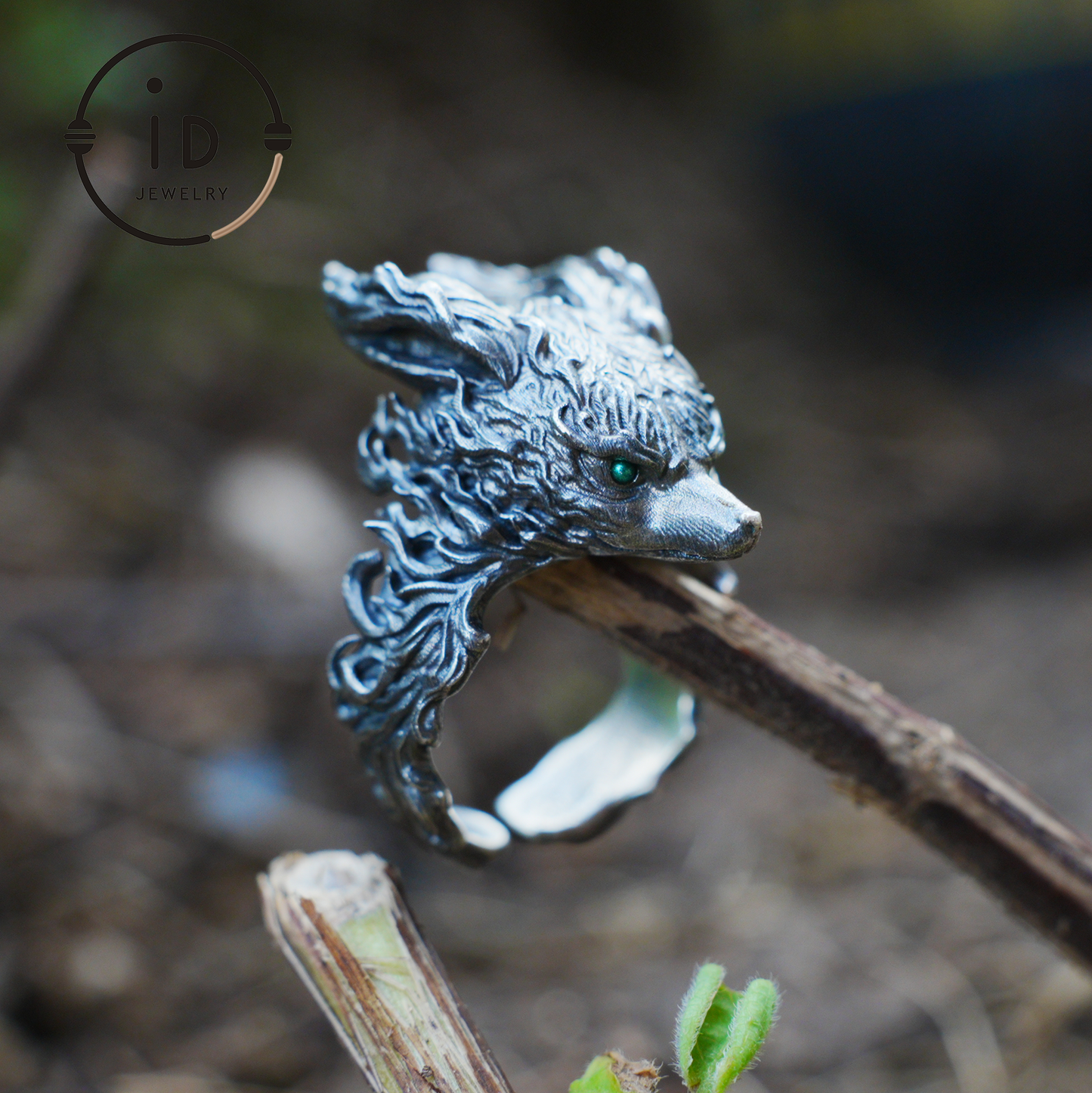 Fuchs Totem Ring mit grünen Zirkonaugen, Waldwächter Amulett, handgefertigter Tierschmuck, Mythisches Schutzsymbol