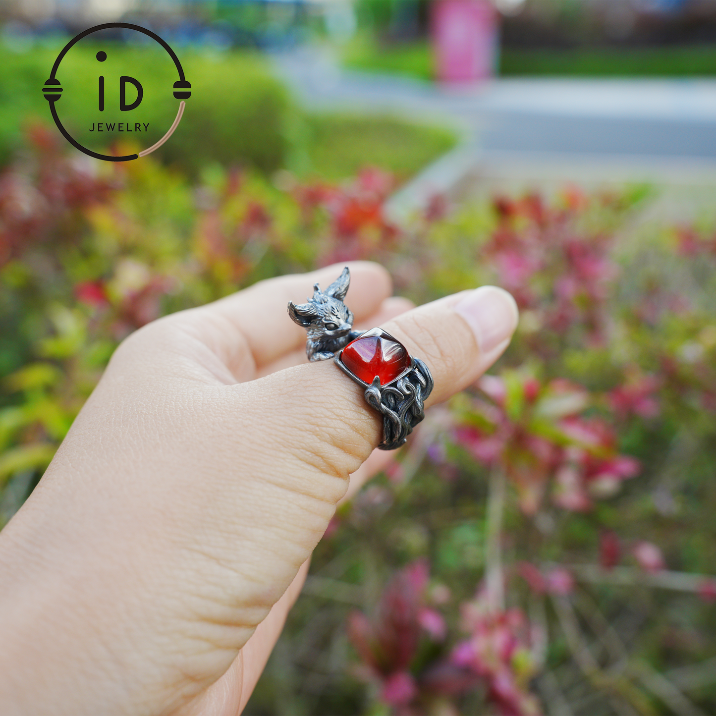 Fox Ring Garnet Protection Talisman | Fantasy Animal Jewelry | Handmade Nature Spirit Ring | Woodland Amulet for Inner Desire