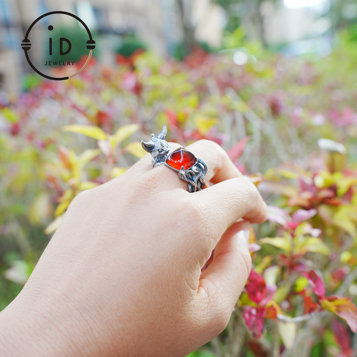 Fox Ring Garnet Protection Talisman | Fantasy Animal Jewelry | Handmade Nature Spirit Ring | Woodland Amulet for Inner Desire