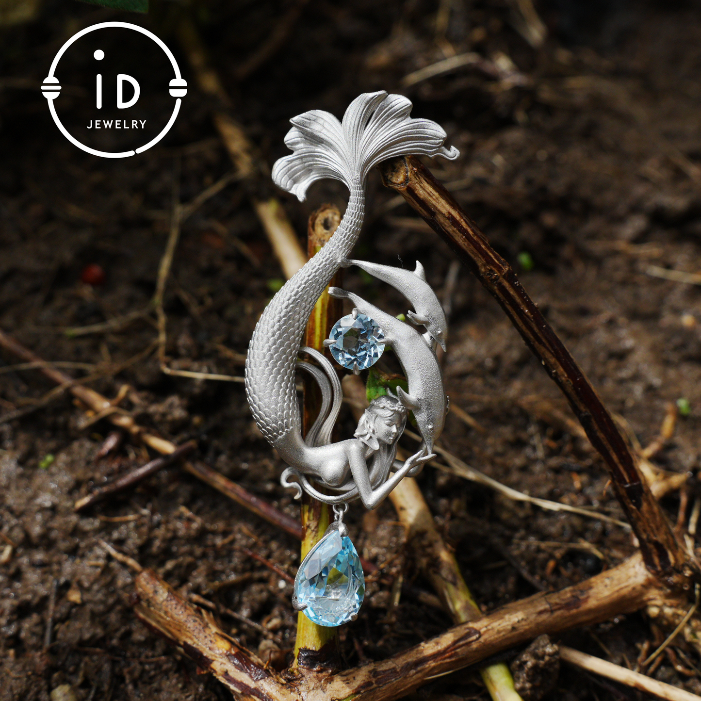 Dreamy Ocean Mermaid Pendant in 925 Silver with Aquamarine – Unique Jewelry for Ocean Lovers and Collectors