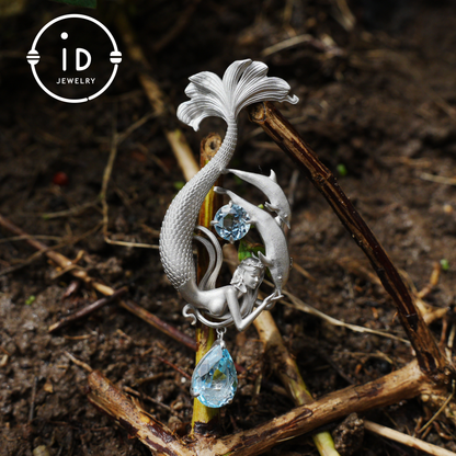 Dreamy Ocean Mermaid Pendant in 925 Silver with Aquamarine – Unique Jewelry for Ocean Lovers and Collectors