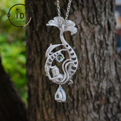 Dreamy Ocean Mermaid Pendant in 925 Silver with Aquamarine – Unique Jewelry for Ocean Lovers and Collectors