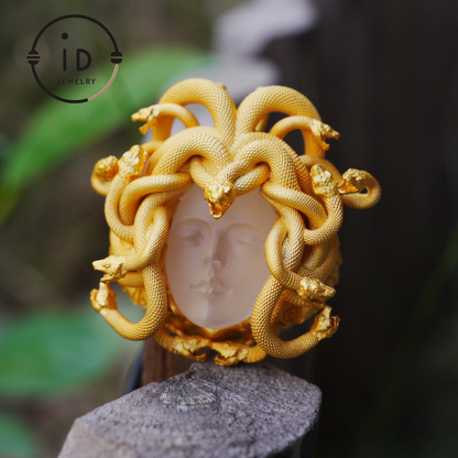 Medusa Pendant | Handmade 925 Silver & White Crystal | Mythical Statement Jewelry