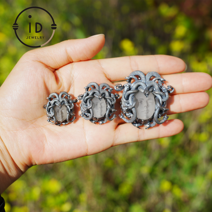 Medusa Pendant | Handmade 925 Silver & White Crystal | Mythical Statement Jewelry