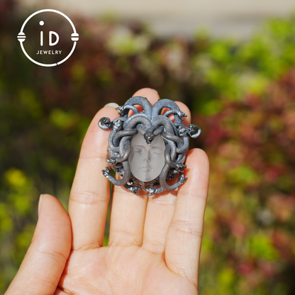 Medusa Pendant | Handmade 925 Silver & White Crystal | Mythical Statement Jewelry