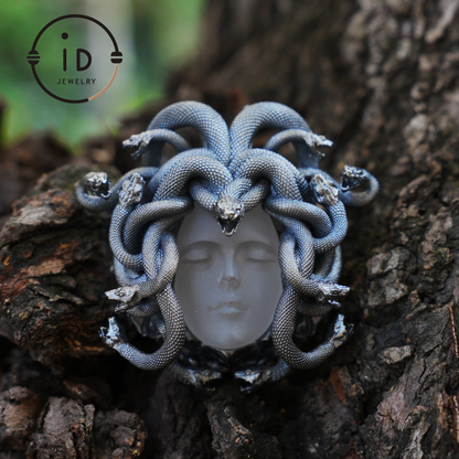 Medusa Pendant | Handmade 925 Silver & White Crystal | Mythical Statement Jewelry