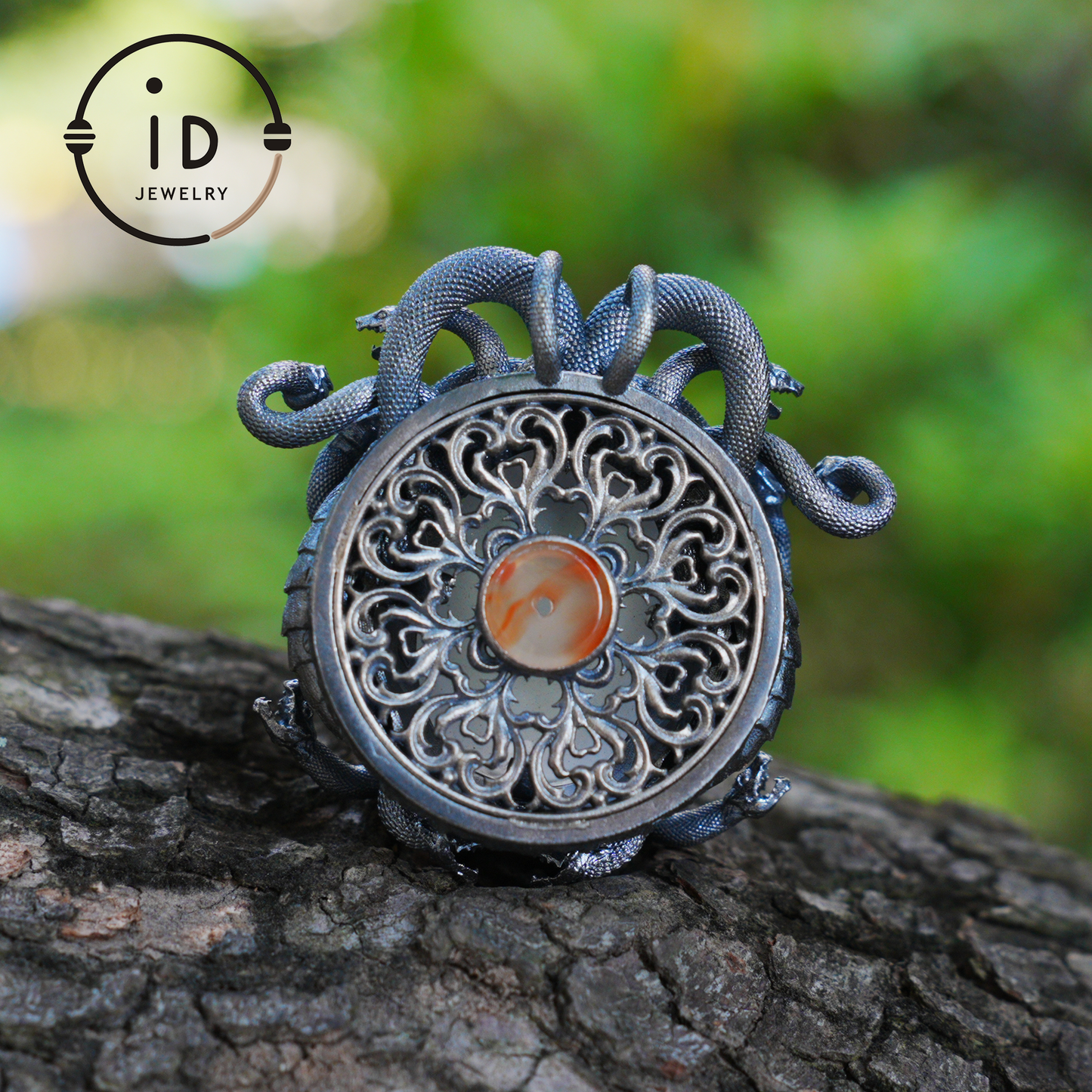 Medusa Pendant | Handmade 925 Silver & White Crystal | Mythical Statement Jewelry