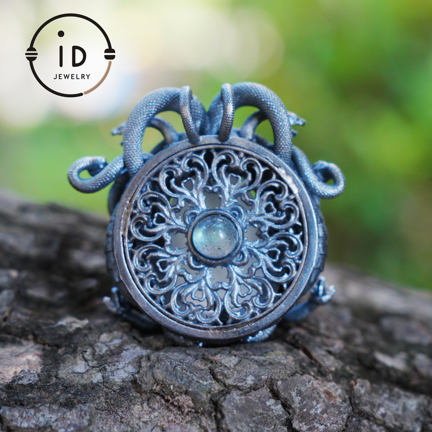 Medusa Pendant | Handmade 925 Silver & White Crystal | Mythical Statement Jewelry