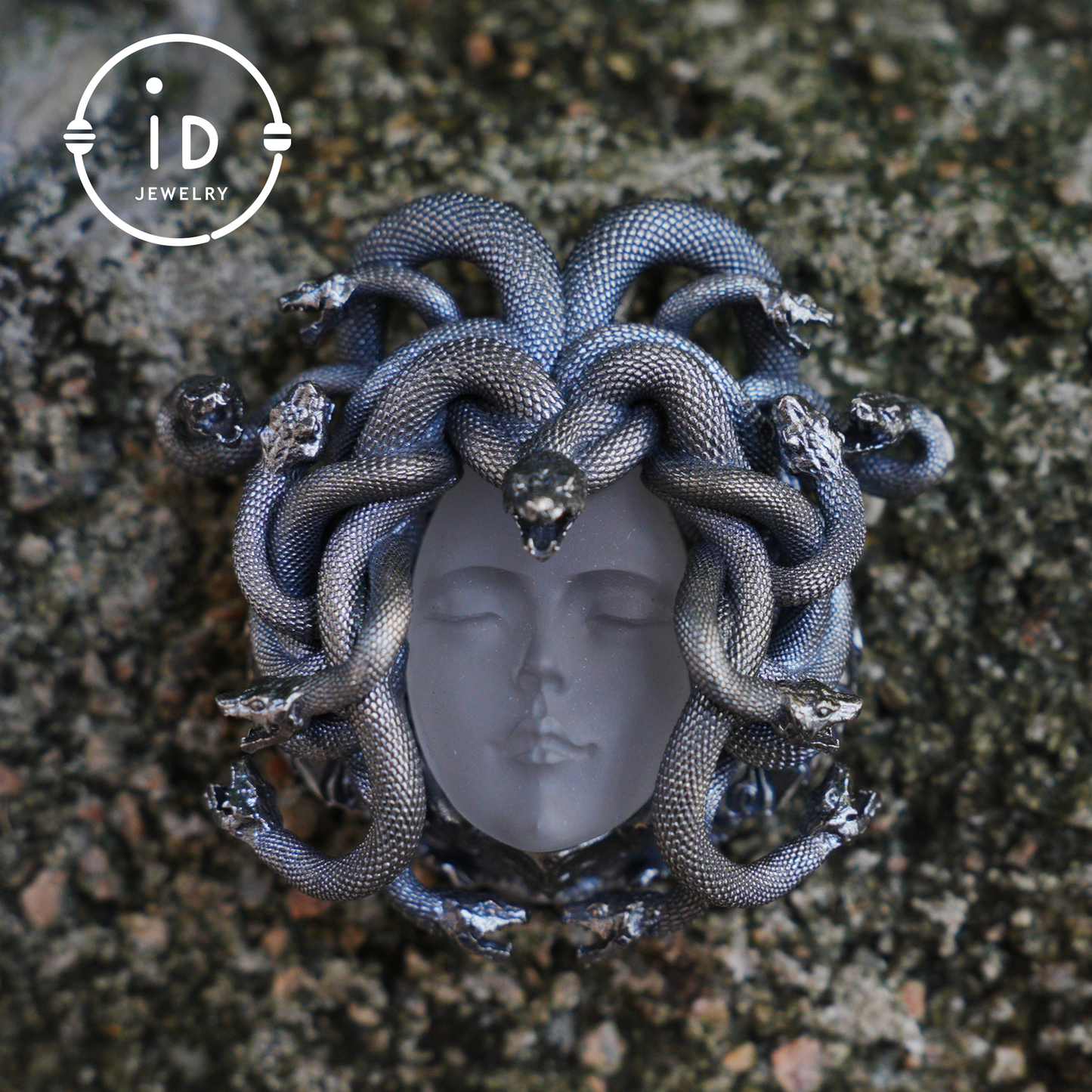 Medusa Pendant | Handmade 925 Silver & White Crystal | Mythical Statement Jewelry