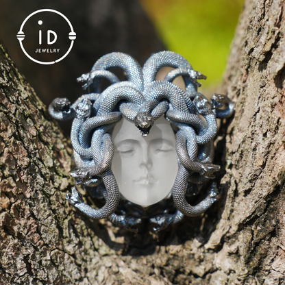 Medusa Pendant | Handmade 925 Silver & White Crystal | Mythical Statement Jewelry
