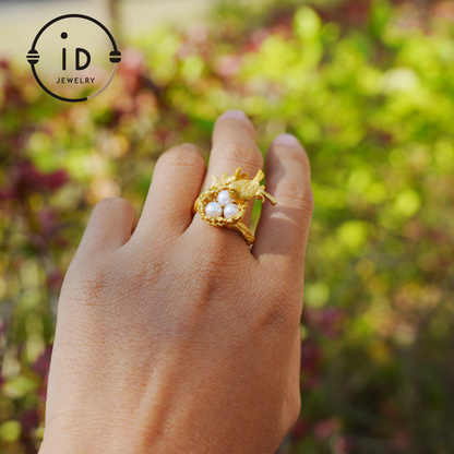 Adjustable Pearl Ring in Oxidized Silver or Gold Plated 925 Silver, Branch Design Fairytale Jewelry, Gift for Her, Mother's Day, Birthday