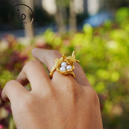 Adjustable Pearl Ring in Oxidized Silver or Gold Plated 925 Silver, Branch Design Fairytale Jewelry, Gift for Her, Mother's Day, Birthday