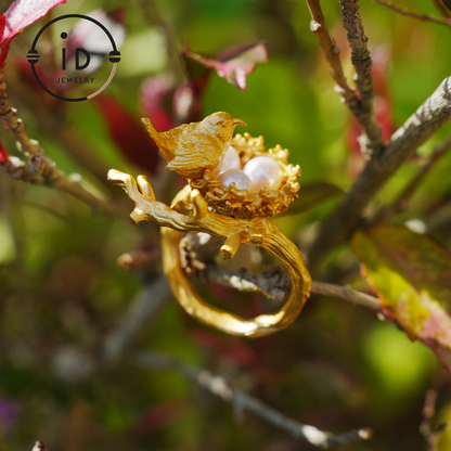 Adjustable Pearl Ring in Oxidized Silver or Gold Plated 925 Silver, Branch Design Fairytale Jewelry, Gift for Her, Mother's Day, Birthday