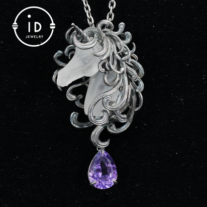 Unicorn Totem Necklace | Handmade 925 Sterling Silver | Fantasy/Gothic Gift | Finely Carved Flowing Mane | Couture Artisan Silver Jewelry