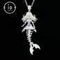 Handgeschnitzte Halskette mit Anhänger in Form eines Meerjungfrauenskeletts | Meerjungfrauenknochen + Labradorit-Blitz | Handgefertigte Halskette mit Amulett aus 925er Sterlingsilber mit Ozean-Motiv