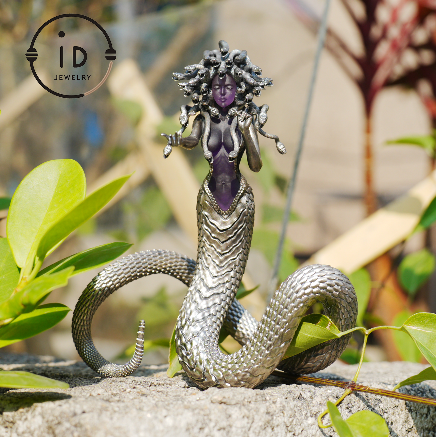 Silver Amethyst Serpent Woman Pendant & Figurine, Handmade Gothic Totem Art Object, Wearable or Display, Unique Gift Idea