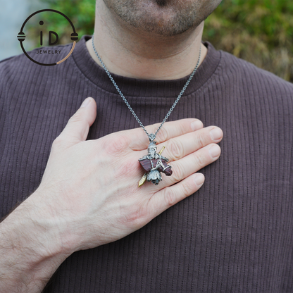 Medieval Knight Pendant with Bloodstone in 925 Sterling Silver, Warrior Necklace for Men, Birthday Gift Idea, Antique Style Jewelry