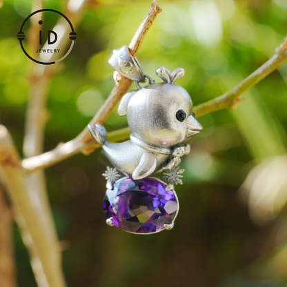 Dolphin Necklace in 925 Sterling Silver with Purple Amethyst, Handmade Jewelry in Vintage Animal Fairytale Style, Ideal Gift for Women