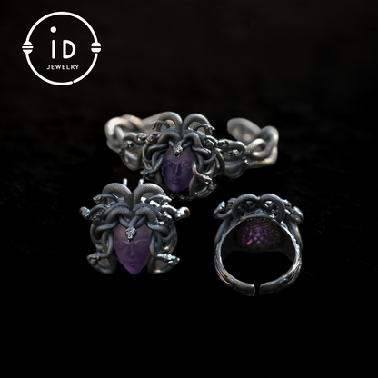 Medusa Ring | 925 Sterling Silber &amp; Amethyst | Gothic Statement Schmuck