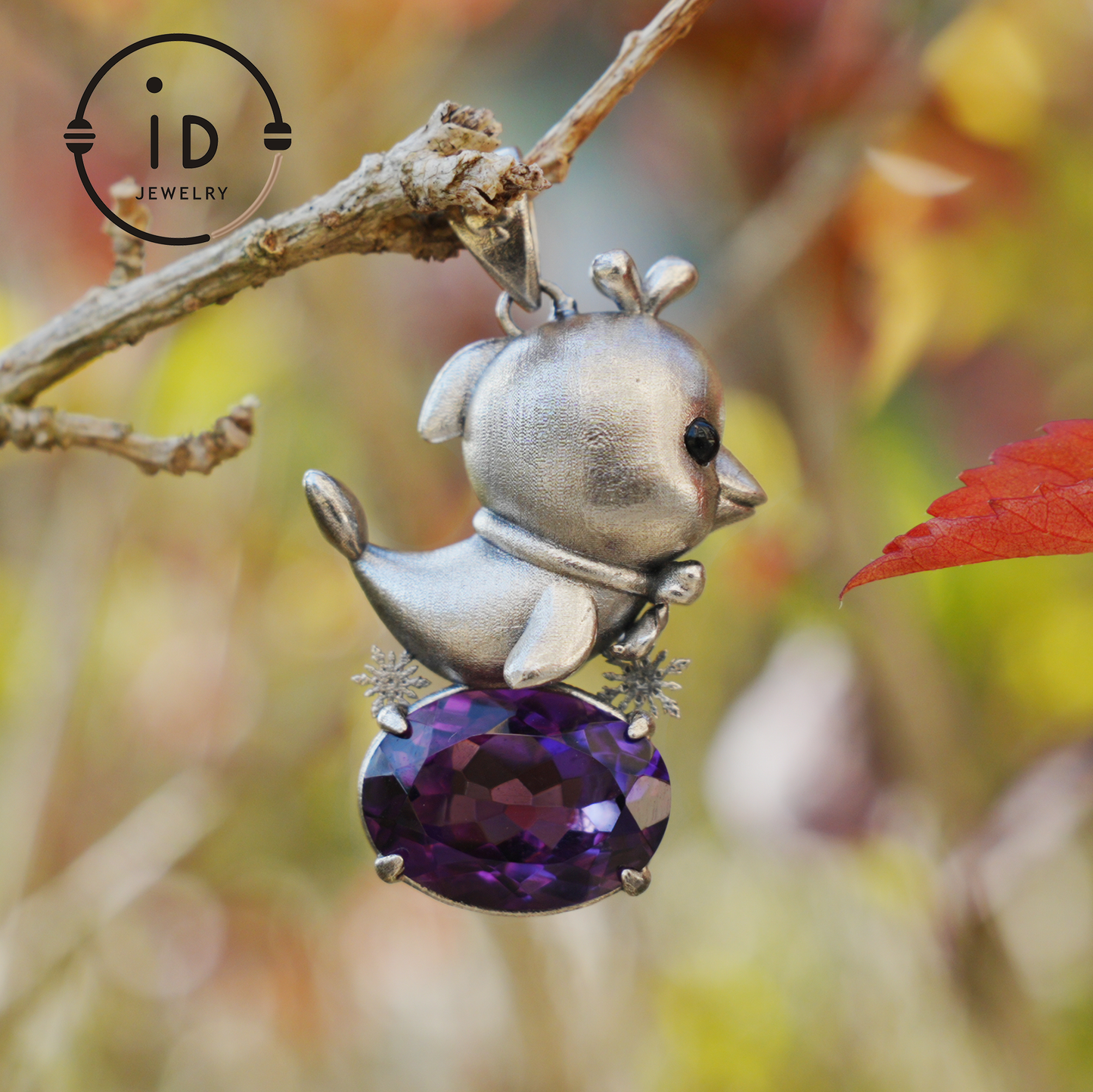 Dolphin Necklace in 925 Sterling Silver with Purple Amethyst, Handmade Jewelry in Vintage Animal Fairytale Style, Ideal Gift for Women