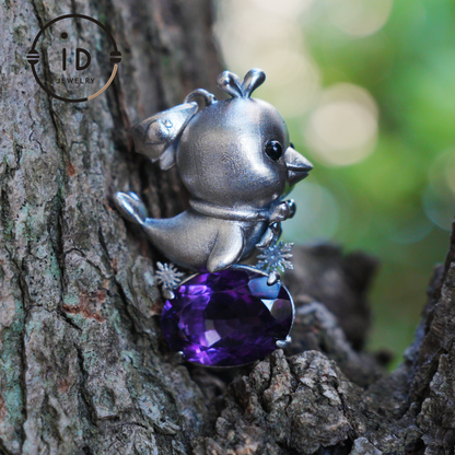 Dolphin Necklace in 925 Sterling Silver with Purple Amethyst, Handmade Jewelry in Vintage Animal Fairytale Style, Ideal Gift for Women