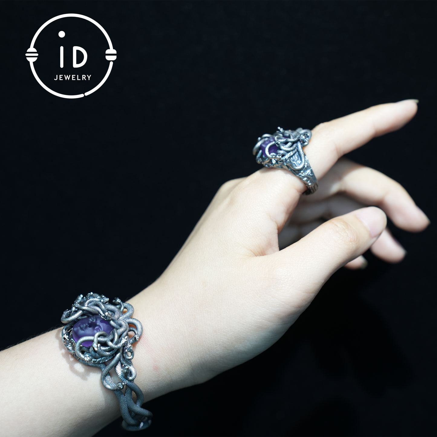 Medusa Ring | 925 Sterling Silber &amp; Amethyst | Gothic Statement Schmuck