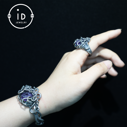 Medusa Ring | 925 Sterling Silber &amp; Amethyst | Gothic Statement Schmuck