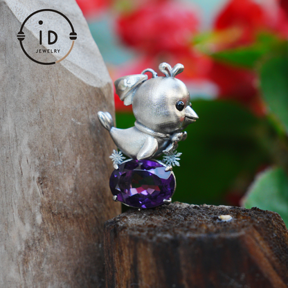 Dolphin Necklace in 925 Sterling Silver with Purple Amethyst, Handmade Jewelry in Vintage Animal Fairytale Style, Ideal Gift for Women