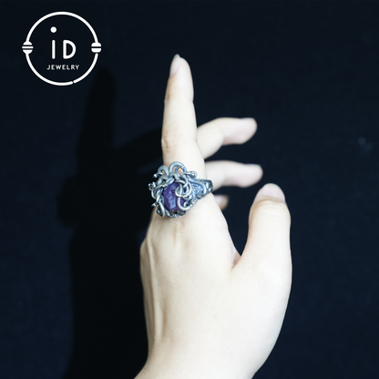 Medusa Ring | 925 Sterling Silber &amp; Amethyst | Gothic Statement Schmuck