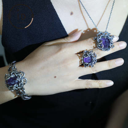 Medusa Ring | 925 Sterling Silber &amp; Amethyst | Gothic Statement Schmuck