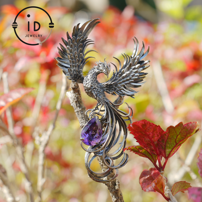 Gothic Pendant in 925 Silver with Amethyst Gemstone, Oxidized Vintage Design, Unisex Silver Necklace, Statement Jewelry as Birthday Gift