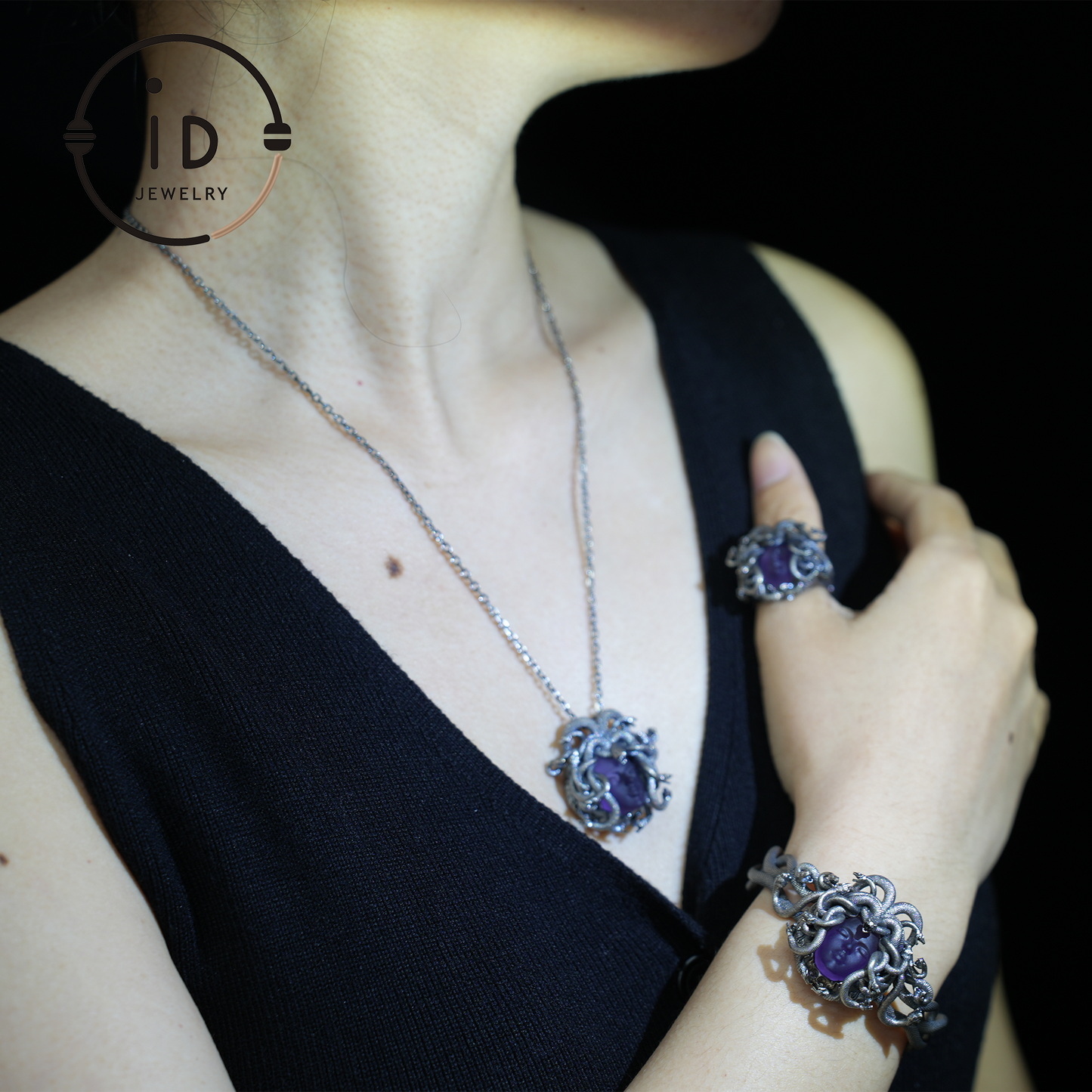 Medusa Ring | 925 Sterling Silber &amp; Amethyst | Gothic Statement Schmuck