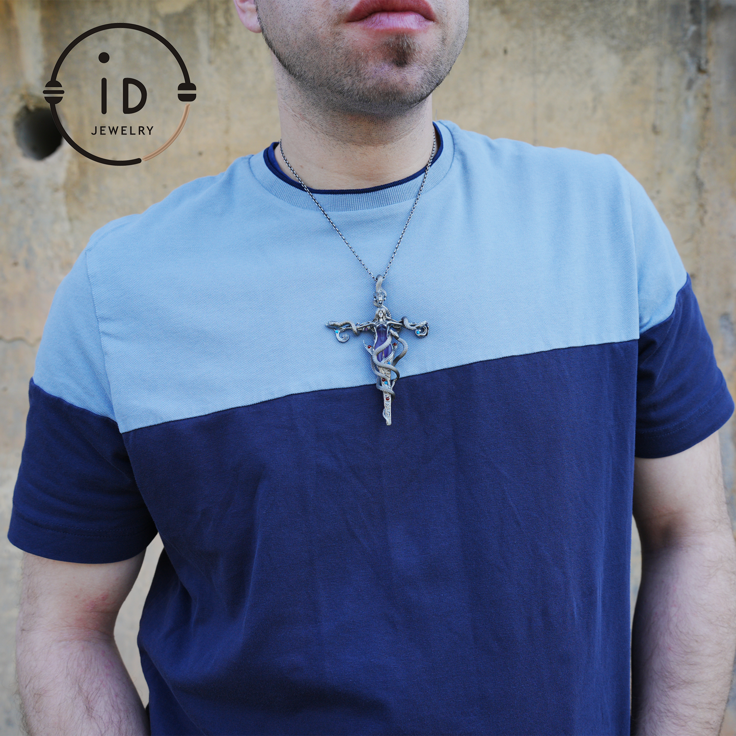 Gothic Snake Pendant in 925 Sterling Silver with Amethyst and Glass Accents, Mystical Totem Necklace Gift for Her or Him