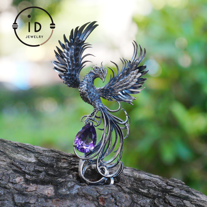 Gothic Pendant in 925 Silver with Amethyst Gemstone, Oxidized Vintage Design, Unisex Silver Necklace, Statement Jewelry as Birthday Gift