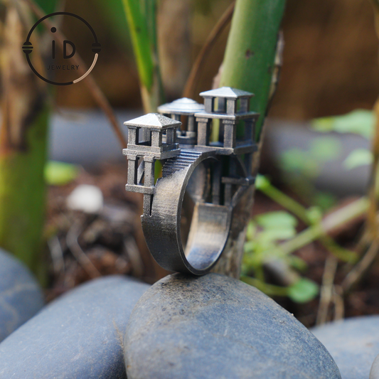 Architectural Silver Ring without Gemstone · Brutalist Statement Ring for Him or Her · Unisex Modern 925 Silver Art Jewelry