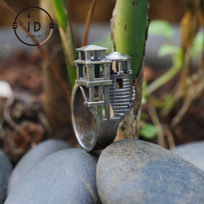 Architectural Silver Ring without Gemstone · Brutalist Statement Ring for Him or Her · Unisex Modern 925 Silver Art Jewelry