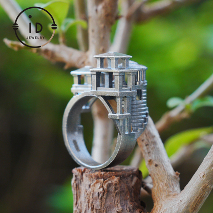 Architectural Silver Ring without Gemstone · Brutalist Statement Ring for Him or Her · Unisex Modern 925 Silver Art Jewelry