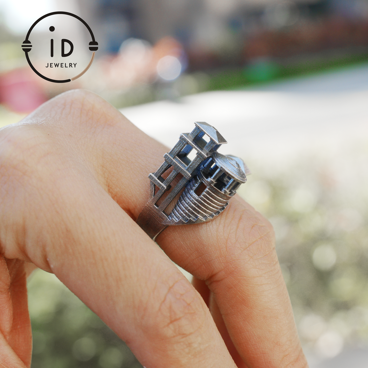 Architectural Silver Ring without Gemstone · Brutalist Statement Ring for Him or Her · Unisex Modern 925 Silver Art Jewelry